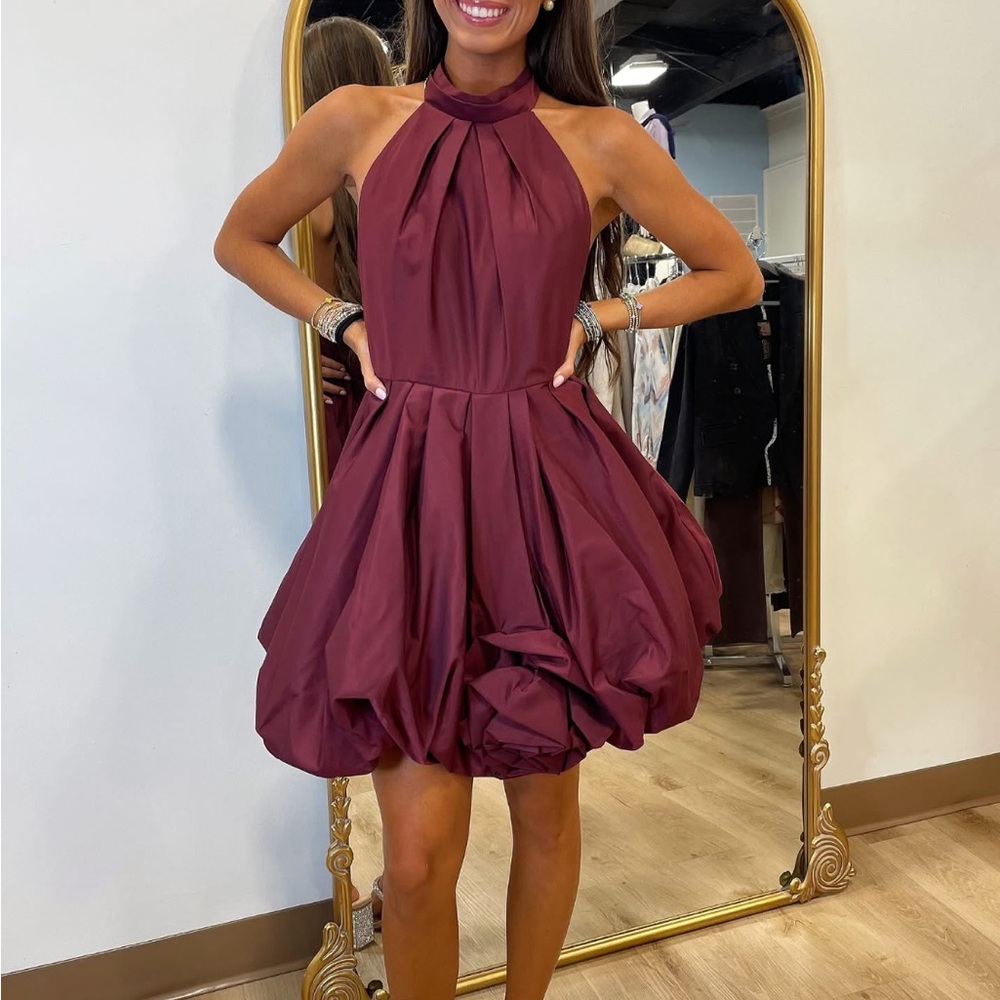 Elegant Burgundy Halter Dress